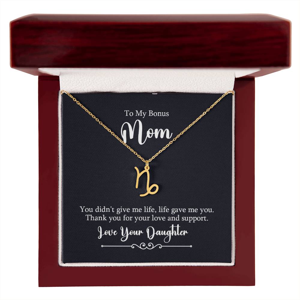 To My Bonus Mom Life Give Me You Zodiac Sign Necklace, Stainless Steel or 18K Gold Adjustable Chain-Express Your Love Gifts