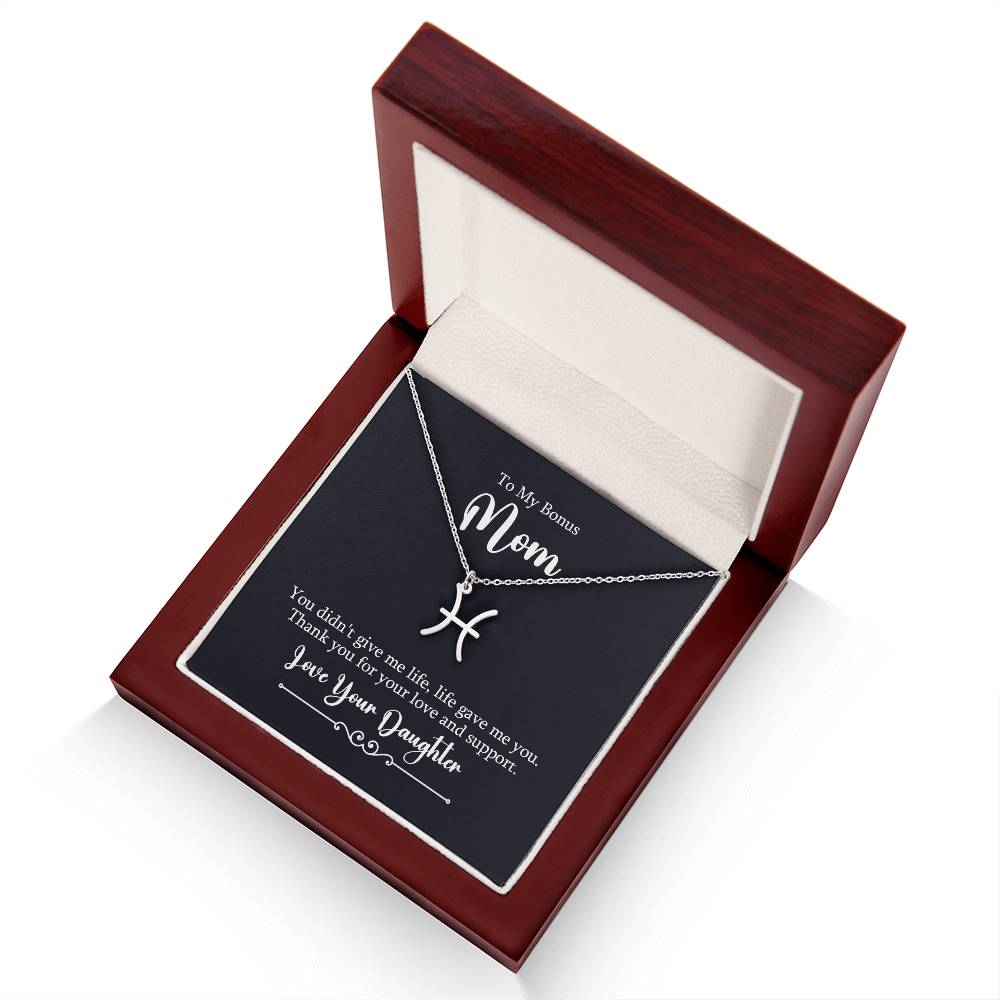 To My Bonus Mom Life Give Me You Zodiac Sign Necklace, Stainless Steel or 18K Gold Adjustable Chain-Express Your Love Gifts