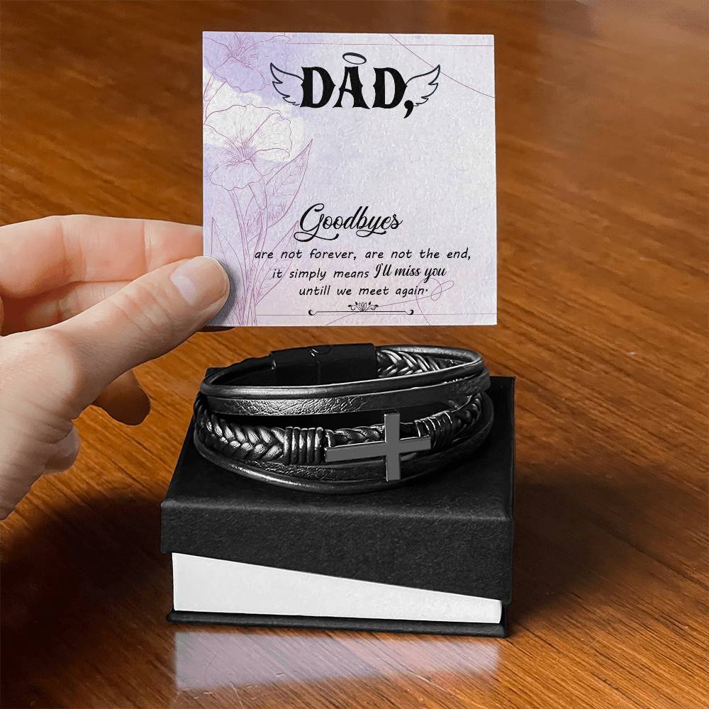 Goodbye Aren't Forever Men's Cross Bracelet - Vegan Leather with Stainless Steel-Express Your Love Gifts