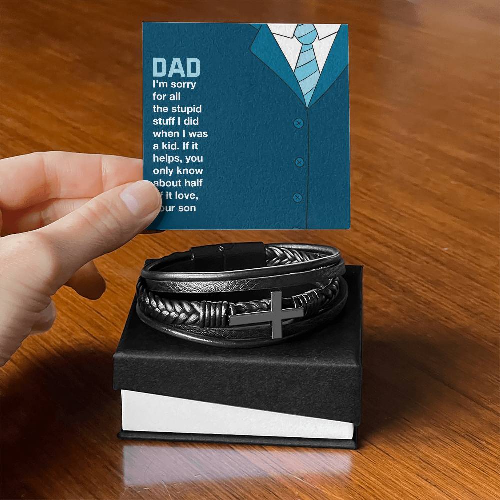 To My Dad You Only Know About Half Men's Cross Bracelet - Vegan Leather with Stainless Steel-Express Your Love Gifts