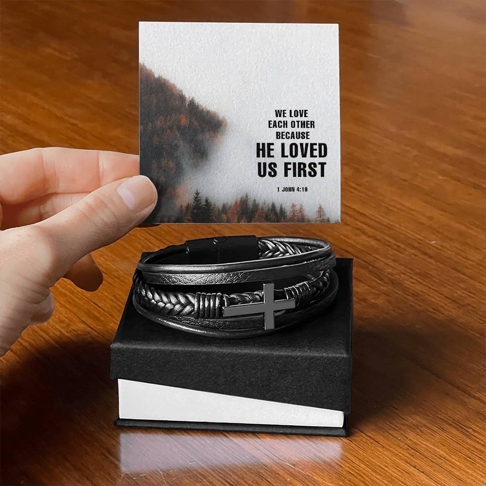 We Love Each Other Men's Cross Bracelet - Vegan Leather with Stainless Steel-Express Your Love Gifts