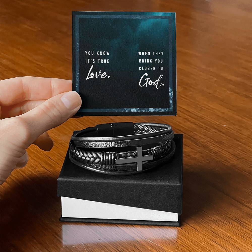 You Know It's True Love Men's Cross Bracelet - Vegan Leather with Stainless Steel-Express Your Love Gifts