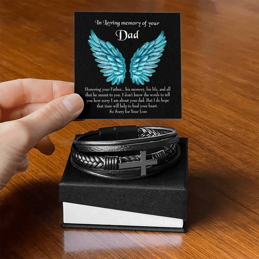 Honoring Your Dad Men's Cross Bracelet - Vegan Leather with Stainless Steel-Express Your Love Gifts