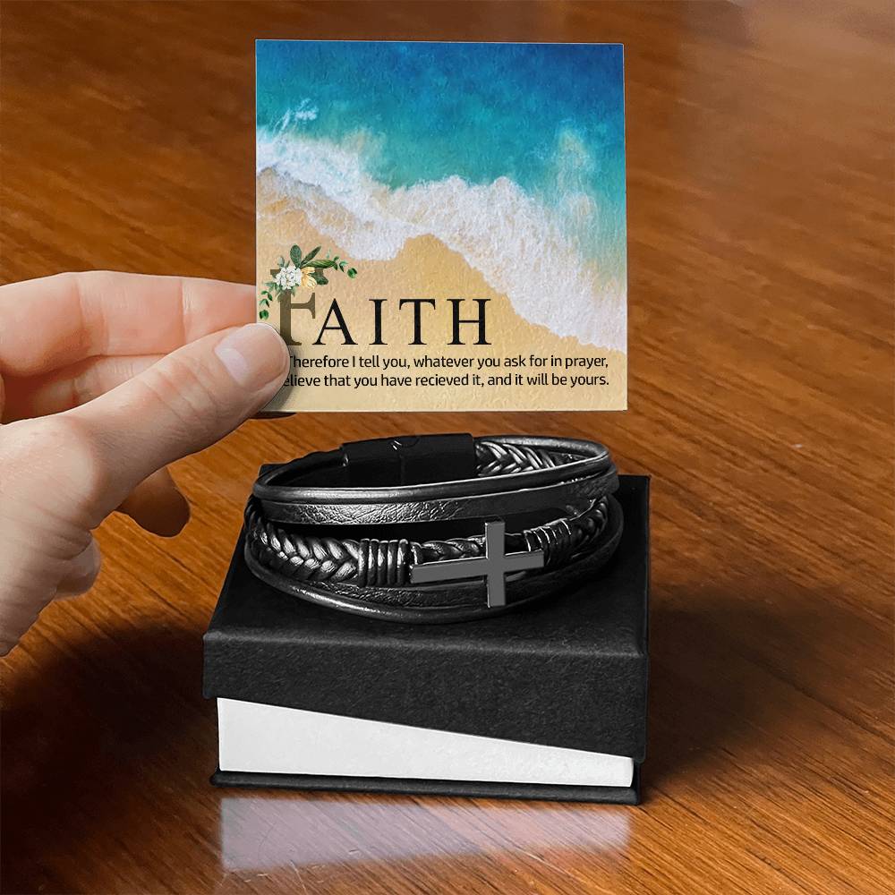 Therefor I Tell You Men's Stainless Steel & Vegan Leather Cross Bracelet - Vegan Leather with Stainless Steel-Express Your Love Gifts