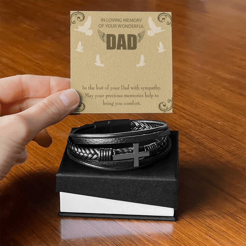 In the Lost of Your Dad Men's Cross Bracelet - Vegan Leather with Stainless Steel-Express Your Love Gifts