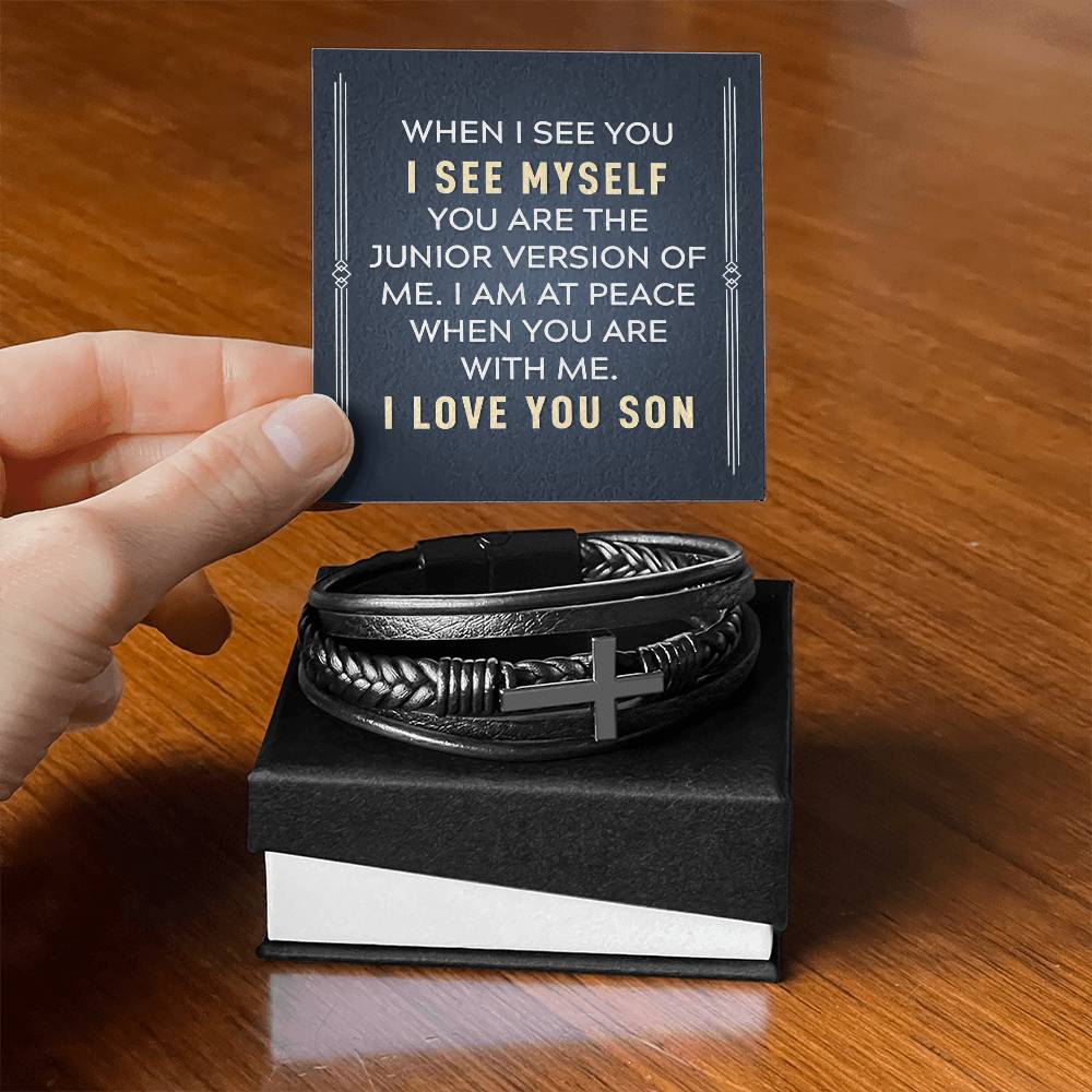 To My Son When I See You Men's Cross Bracelet - Vegan Leather with Stainless Steel-Express Your Love Gifts
