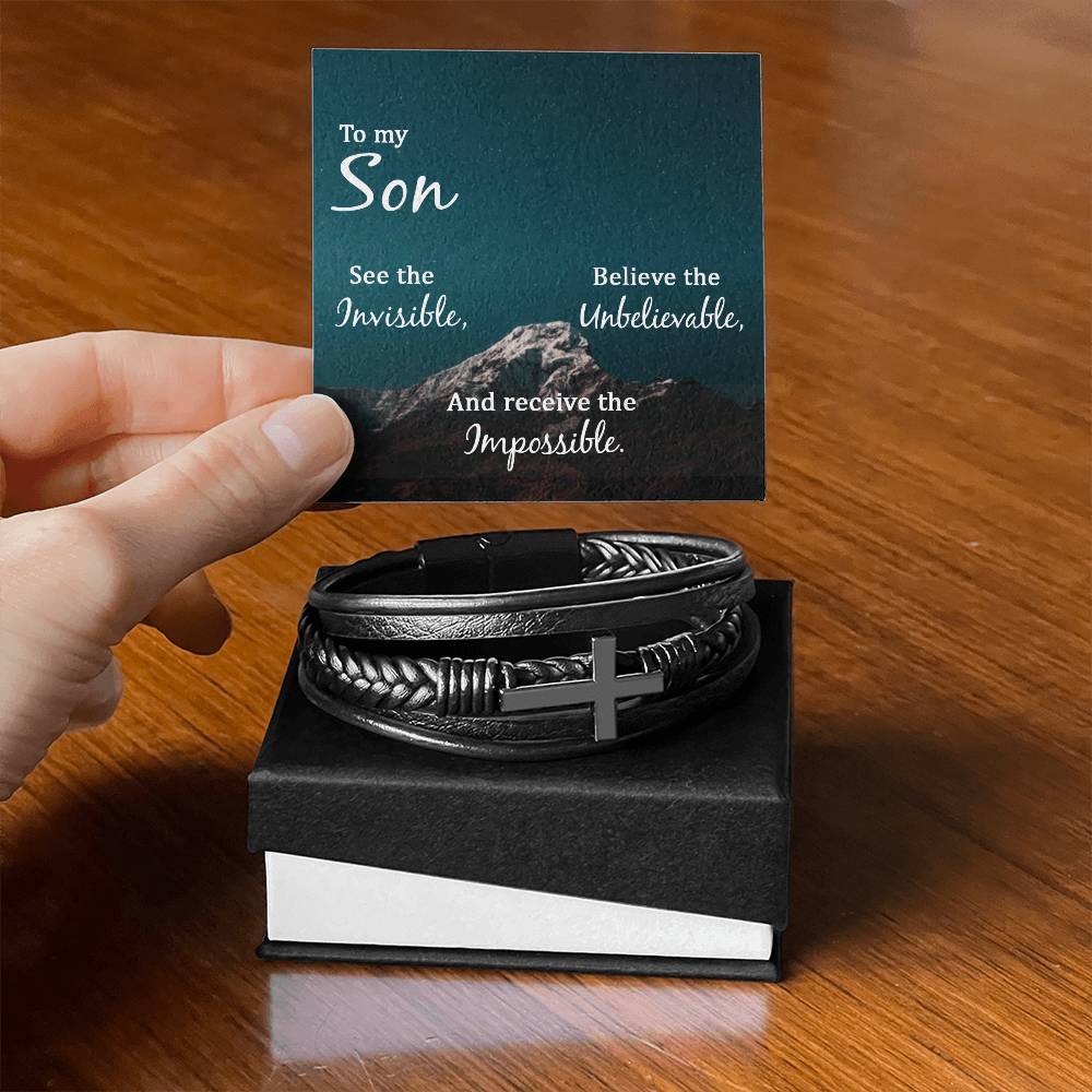 See the Invisible Men's Stainless Steel & Vegan Leather Cross Bracelet - Vegan Leather with Stainless Steel-Express Your Love Gifts