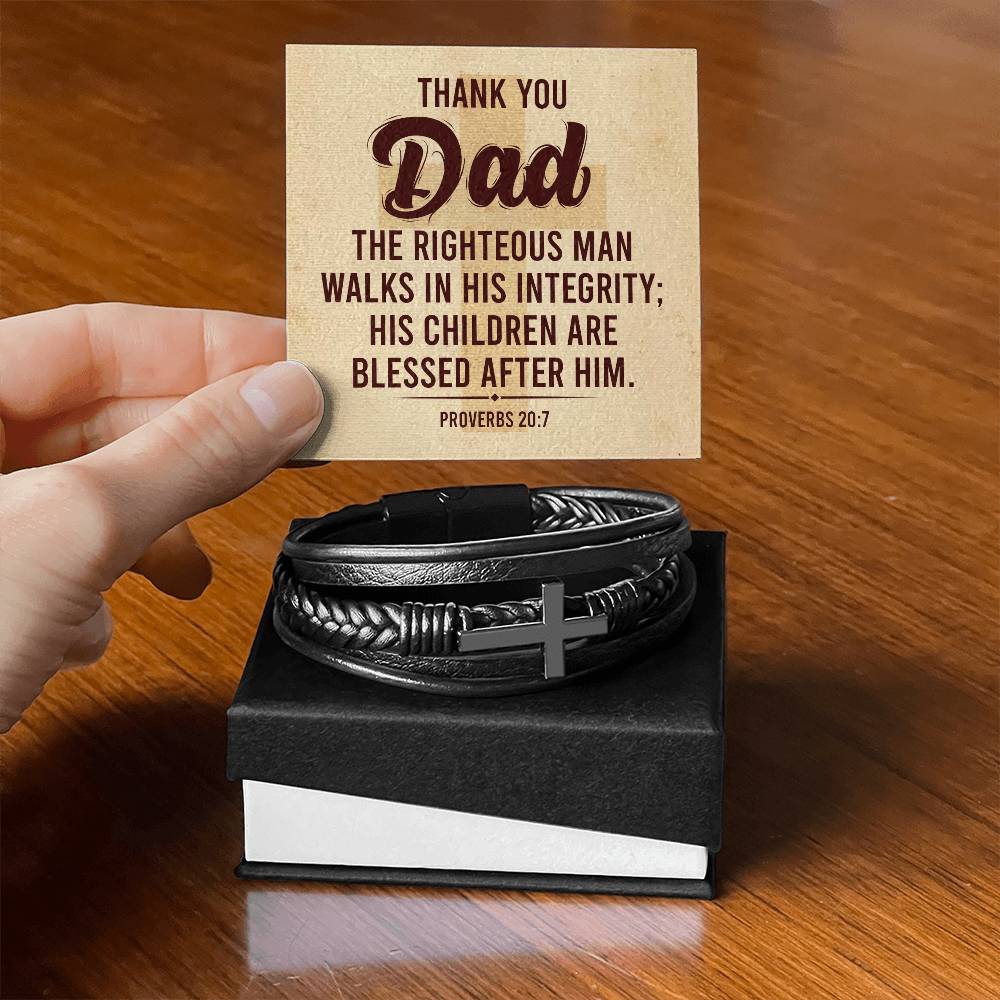 Righteousman Dad Men's Cross Bracelet - Vegan Leather with Stainless Steel-Express Your Love Gifts