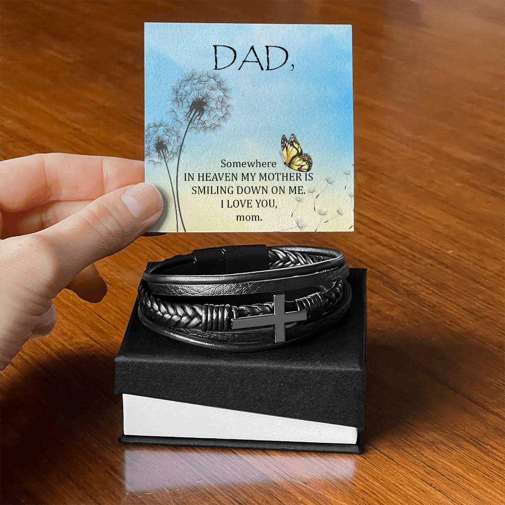 Somewhere in Heaven Men's Cross Bracelet - Vegan Leather with Stainless Steel-Express Your Love Gifts