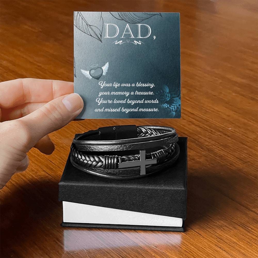 Your Life Was a Blessing Men's Cross Bracelet - Vegan Leather with Stainless Steel-Express Your Love Gifts