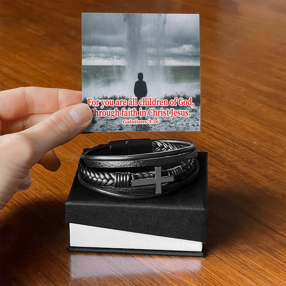 Child of God Galatians 3:26 Men's Stainless Steel & Vegan Leather Cross Bracelet - Vegan Leather with Stainless Steel-Express Your Love Gifts
