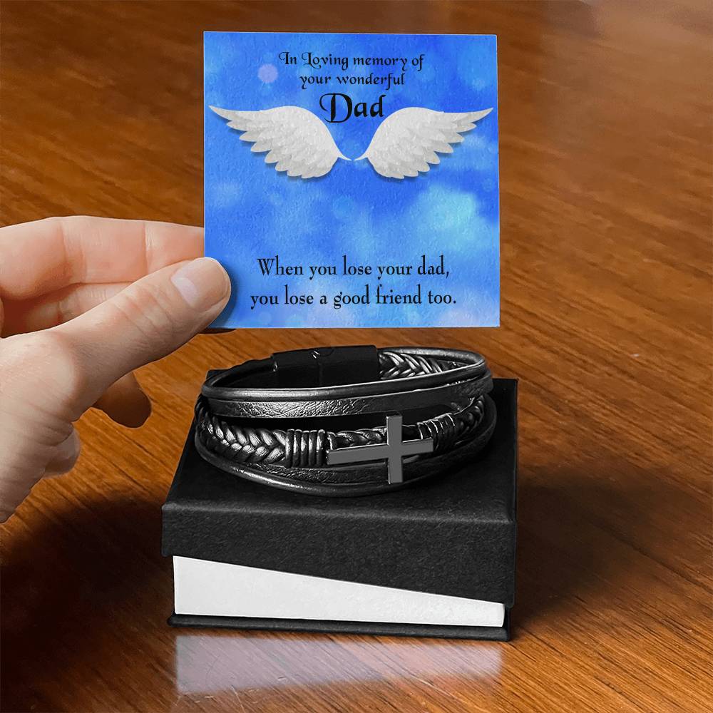 Dad and a Good Friend Men's Cross Bracelet - Vegan Leather with Stainless Steel-Express Your Love Gifts
