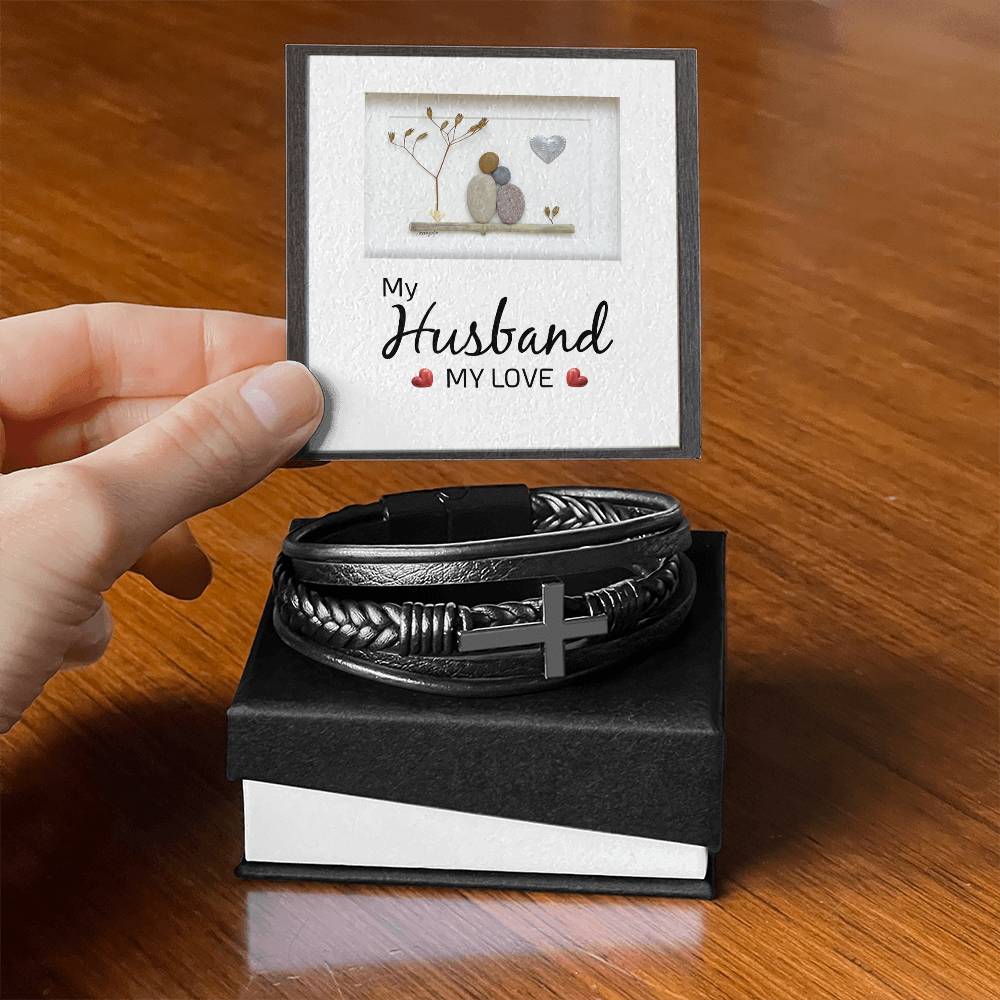 My Husband My Love Men's Cross Bracelet - Vegan Leather with Stainless Steel-Express Your Love Gifts