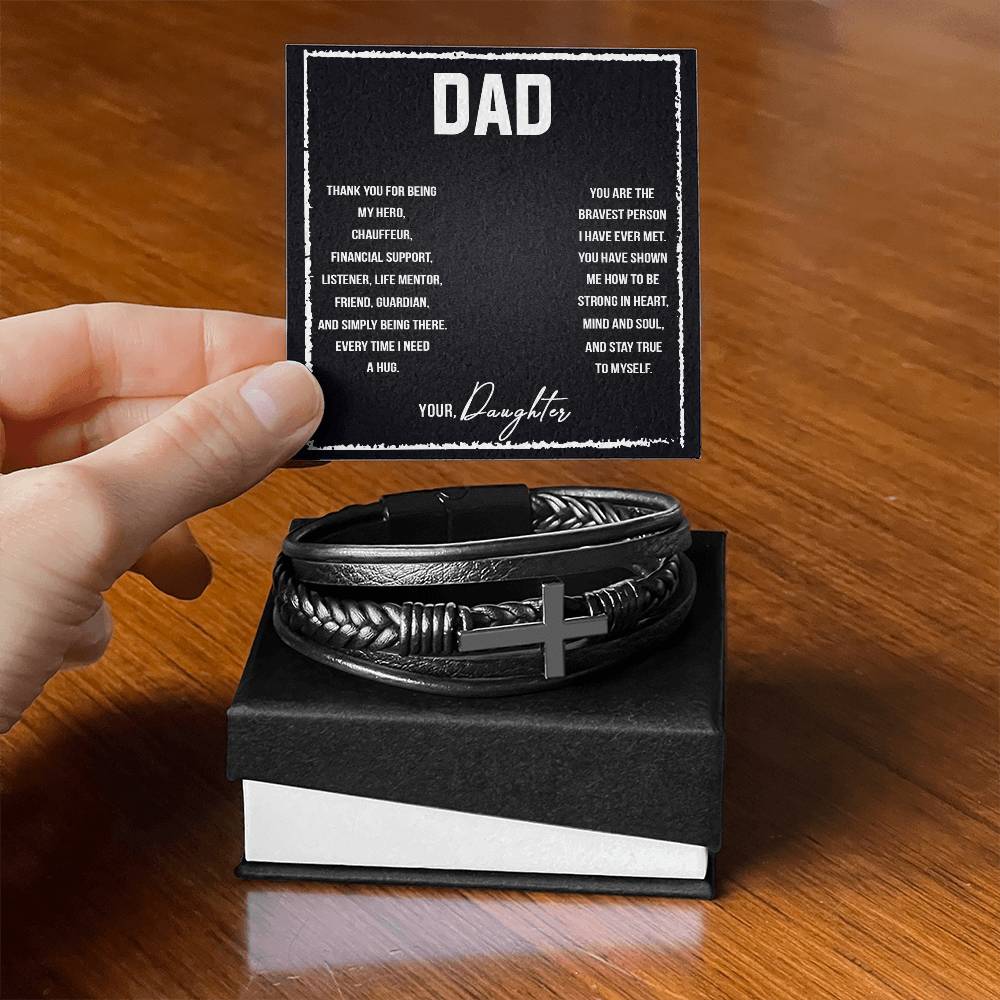 To Dad I Love You So Much Men's Cross Bracelet - Vegan Leather with Stainless Steel-Express Your Love Gifts