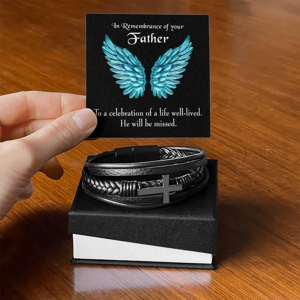 He Will Be Missed Men's Cross Bracelet - Vegan Leather with Stainless Steel-Express Your Love Gifts