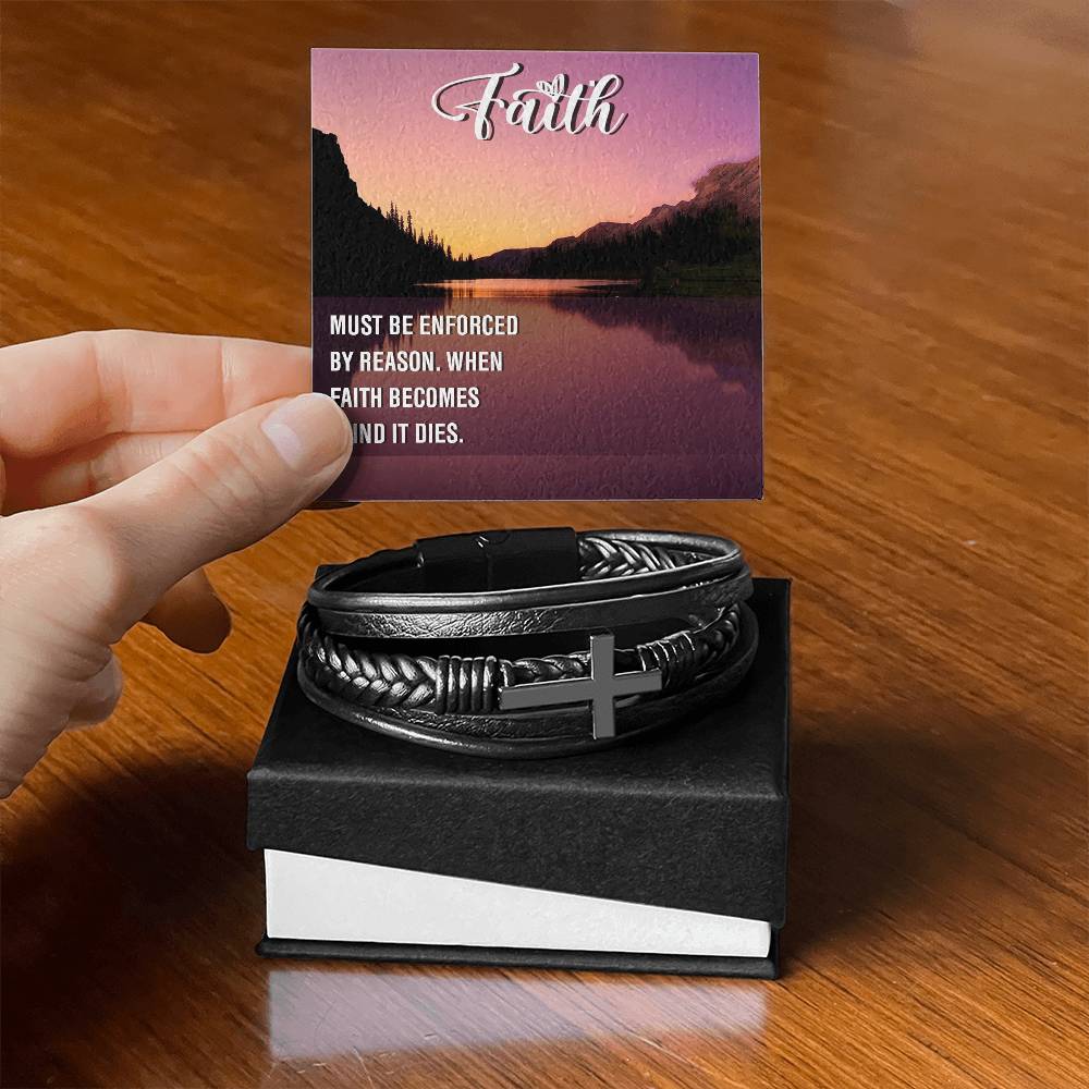 Must be Enforced Men's Stainless Steel & Vegan Leather Cross Bracelet - Vegan Leather with Stainless Steel-Express Your Love Gifts