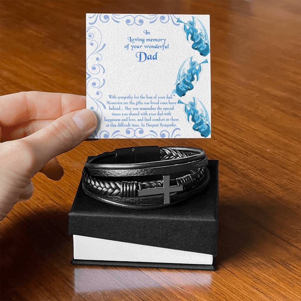 In Deepest Sympathy Men's Cross Bracelet - Vegan Leather with Stainless Steel-Express Your Love Gifts