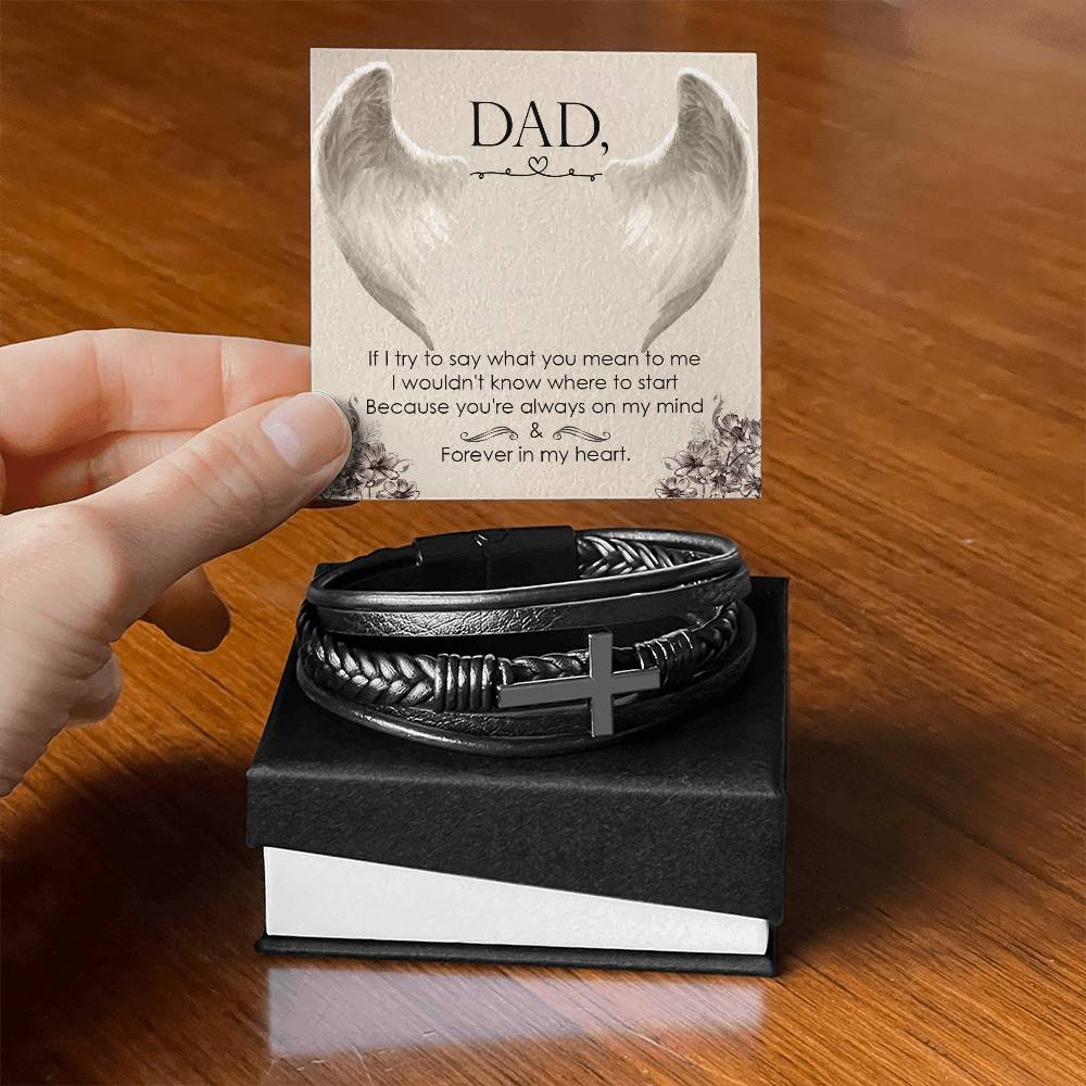 If I Try to Say Men's Cross Bracelet - Vegan Leather with Stainless Steel-Express Your Love Gifts