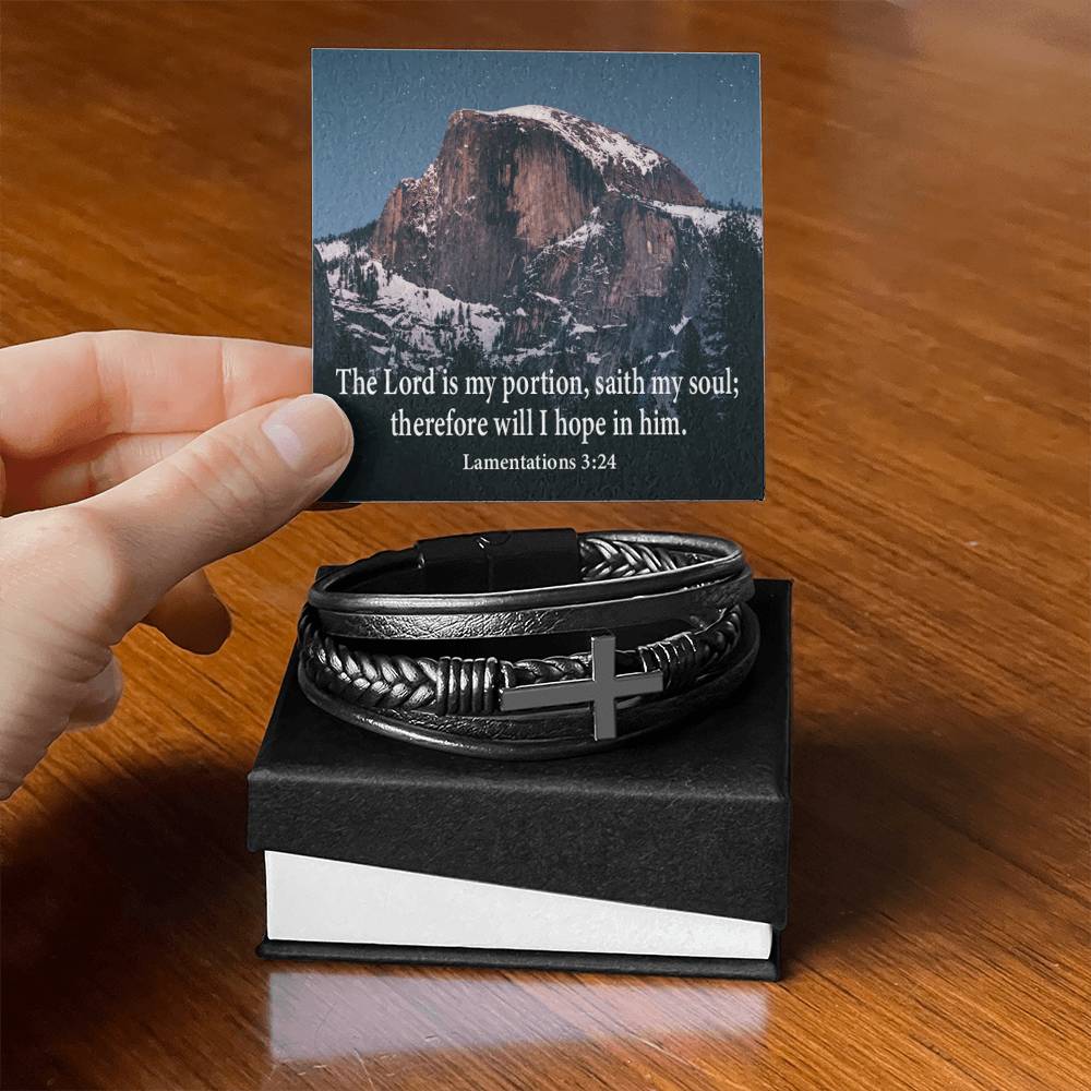 Hope in Him Lamentations 32:4 Men's Stainless Steel & Vegan Leather Cross Bracelet - Vegan Leather with Stainless Steel-Express Your Love Gifts