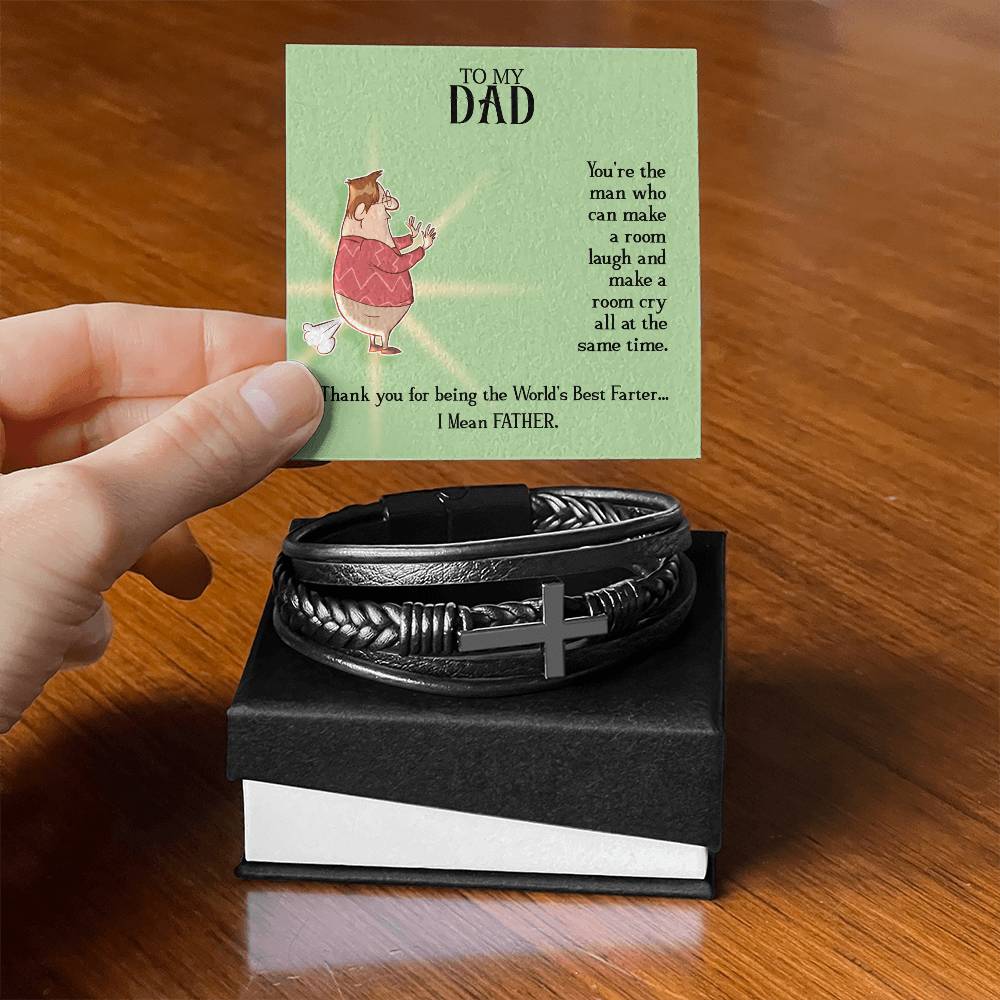 To My Dad You're the Man Men's Cross Bracelet - Vegan Leather with Stainless Steel-Express Your Love Gifts