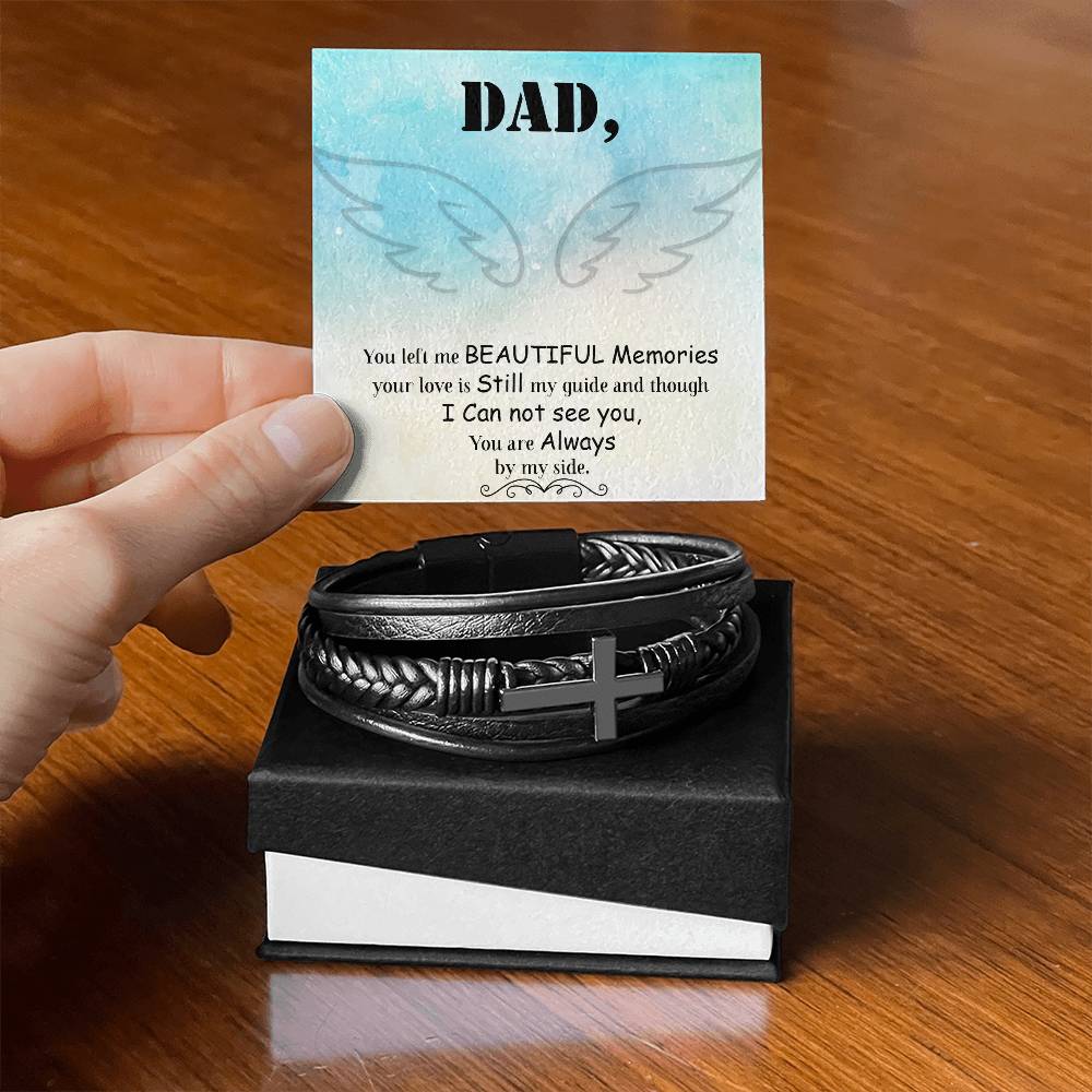 Dad You Left Me Men's Cross Bracelet - Vegan Leather with Stainless Steel-Express Your Love Gifts