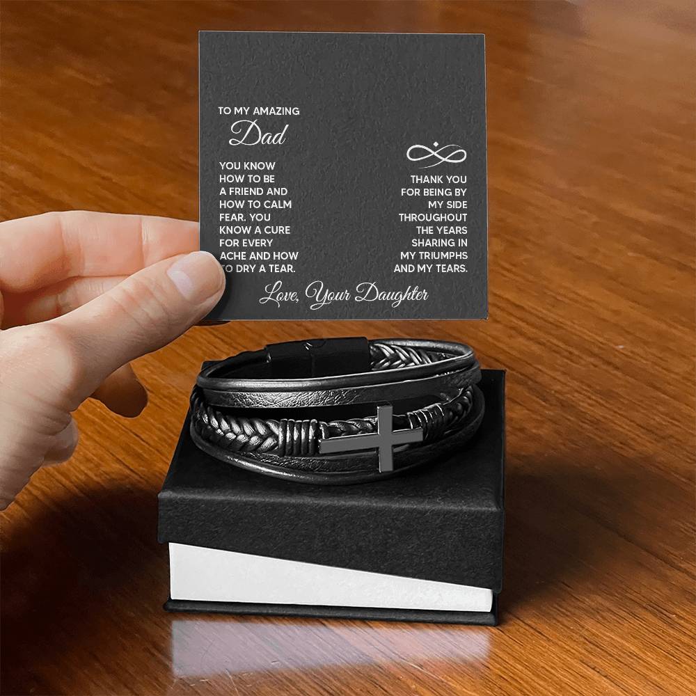 To My Amazing Dad You Know How to Be a Friend Men's Cross Bracelet - Vegan Leather with Stainless Steel-Express Your Love Gifts