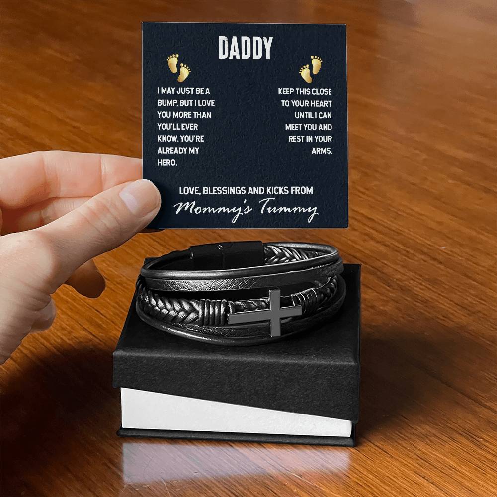 Daddy I May Just be a Bump Men's Cross Bracelet - Vegan Leather with Stainless Steel-Express Your Love Gifts
