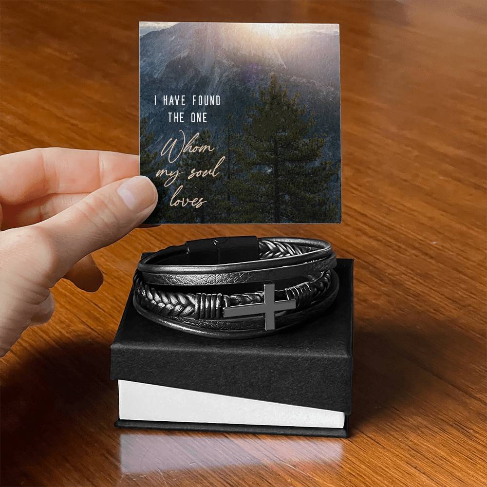I Have Found the One Men's Cross Bracelet - Vegan Leather with Stainless Steel-Express Your Love Gifts