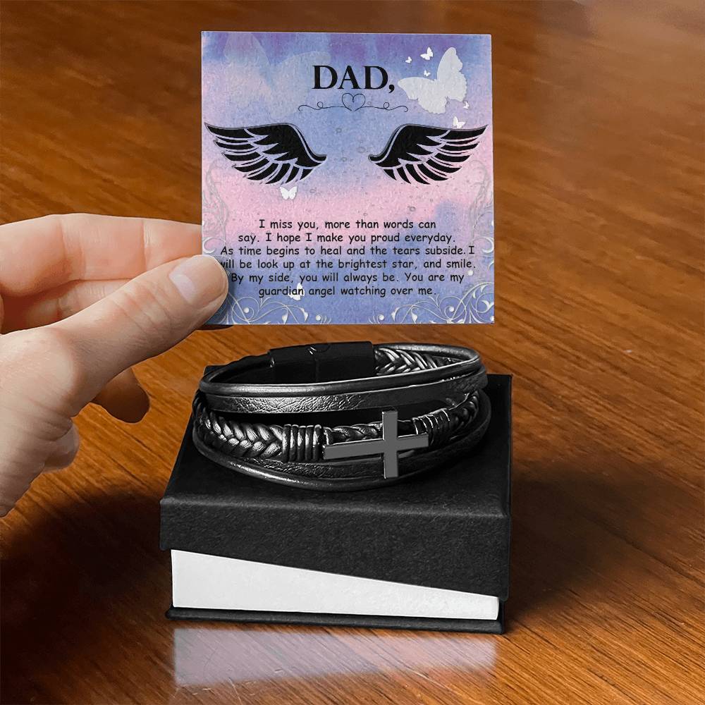 I Miss You More Than Words Men's Cross Bracelet - Vegan Leather with Stainless Steel-Express Your Love Gifts