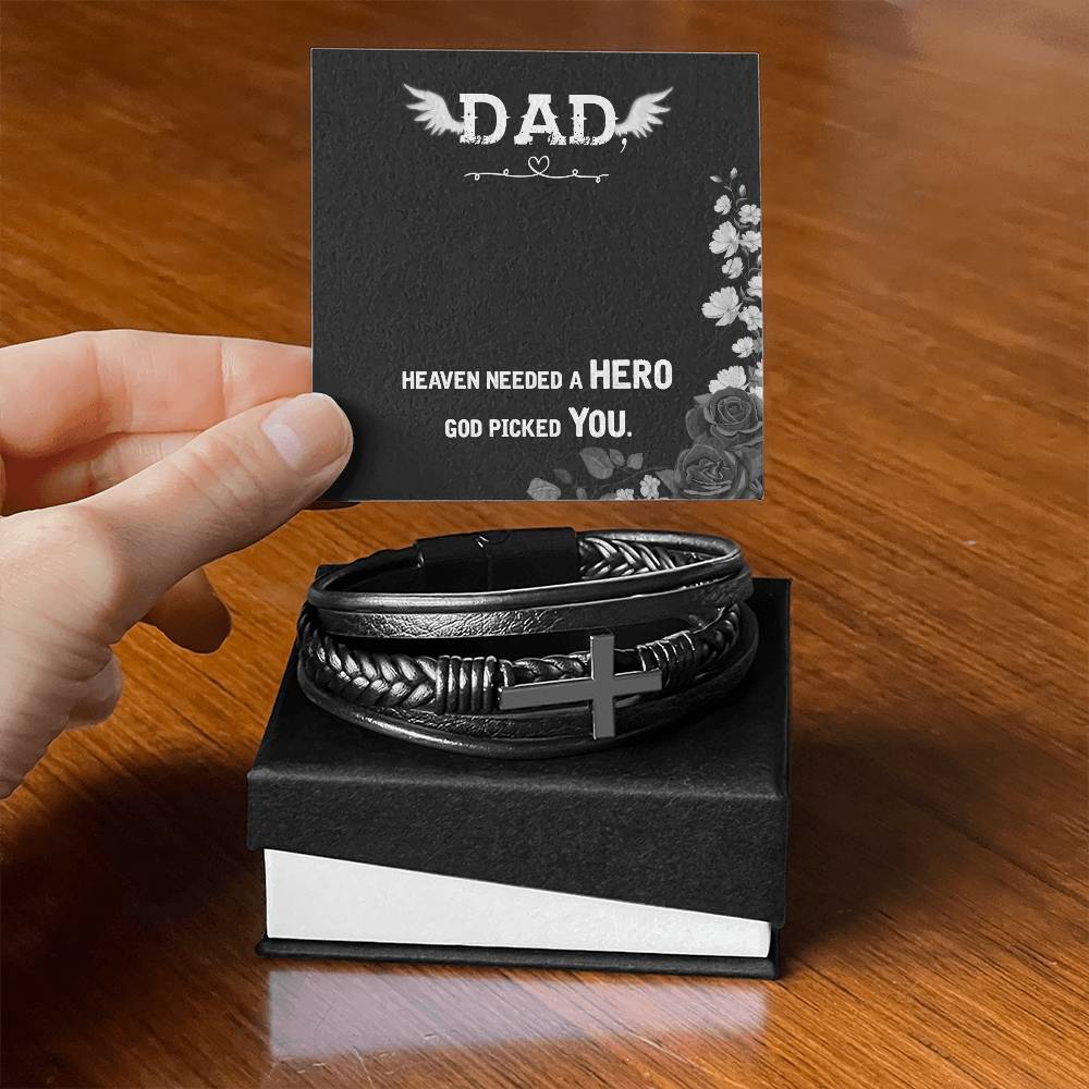 Heaven Needed a Hero Men's Cross Bracelet - Vegan Leather with Stainless Steel-Express Your Love Gifts