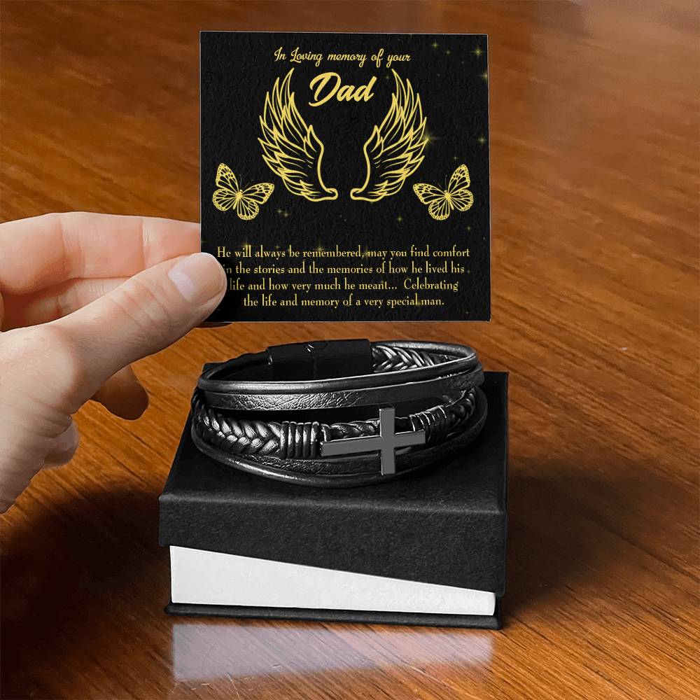 Memory of a Special Man Men's Cross Bracelet - Vegan Leather with Stainless Steel-Express Your Love Gifts