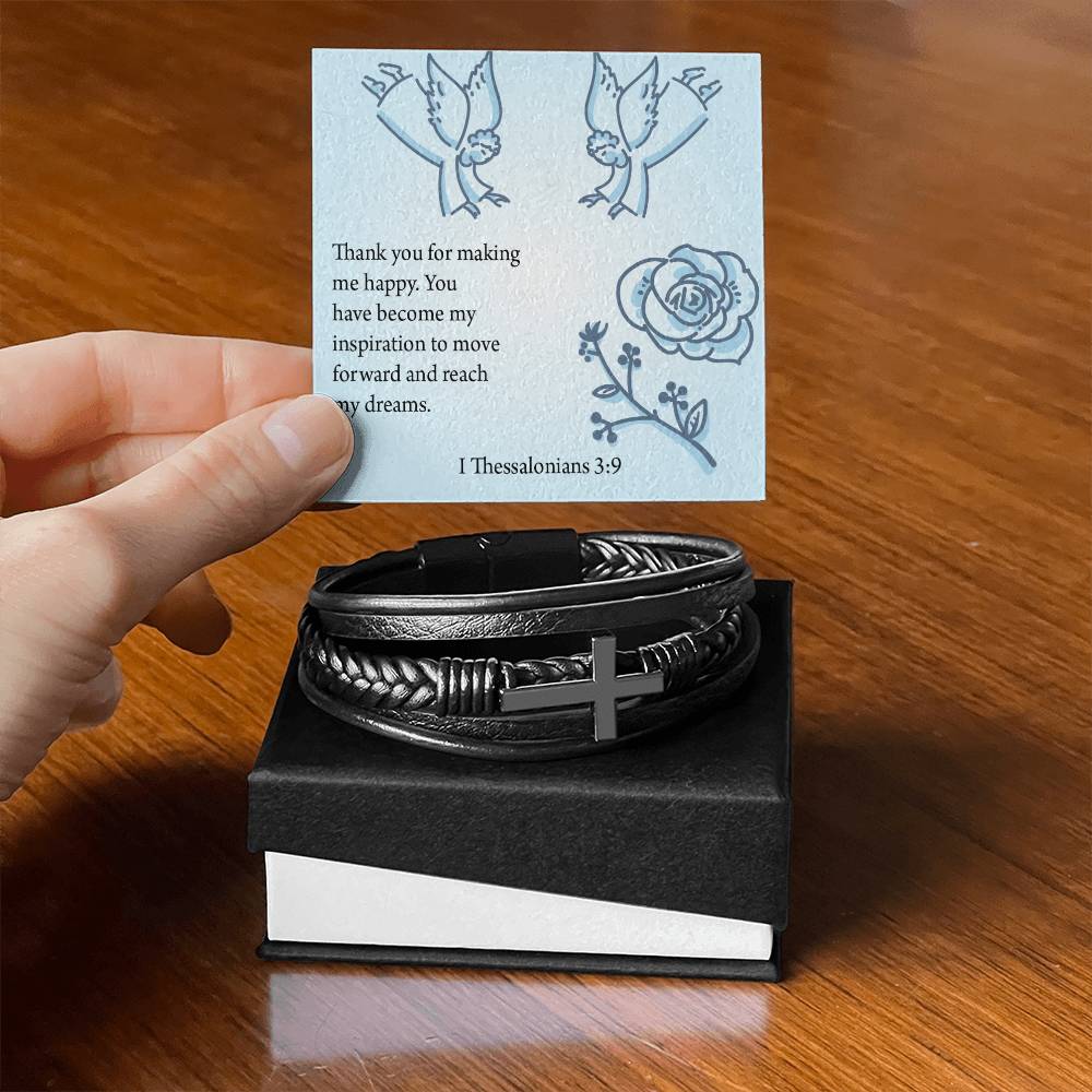 You're my Inspiration Thessalonians Men's Stainless Steel & Vegan Leather Cross Bracelet - Vegan Leather with Stainless Steel-Express Your Love Gifts
