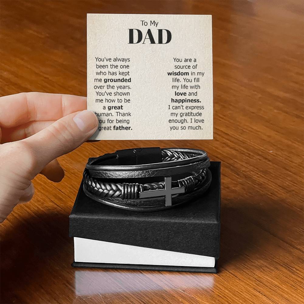 To My Dad You've Always Been the One Men's Cross Bracelet - Vegan Leather with Stainless Steel-Express Your Love Gifts