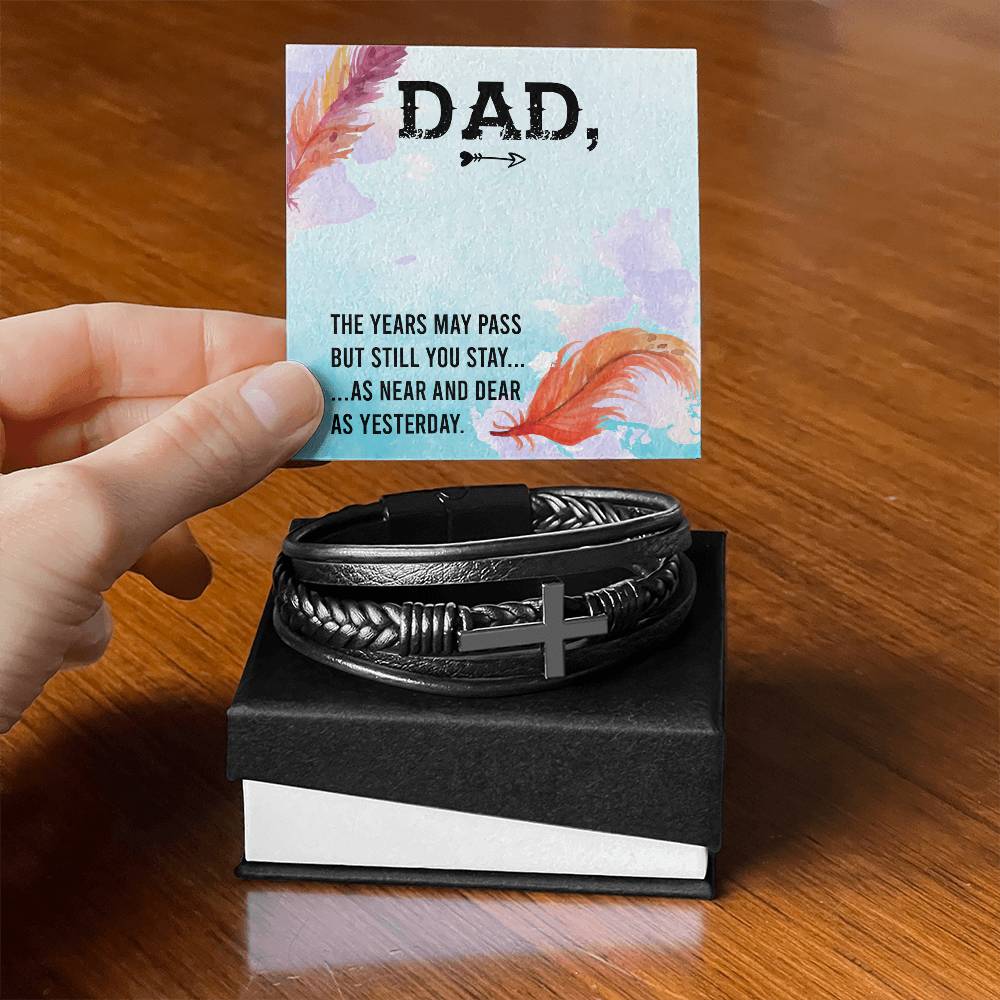 The Years May Pass Men's Cross Bracelet - Vegan Leather with Stainless Steel-Express Your Love Gifts