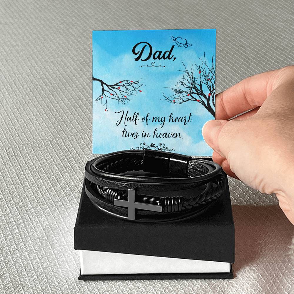 Half of My Heart Men's Cross Bracelet - Vegan Leather with Stainless Steel-Express Your Love Gifts