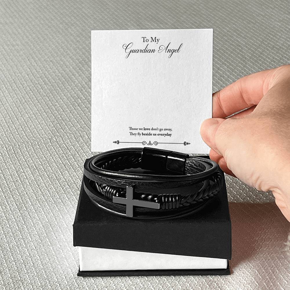 Guardian Angel Remembrance Men's Cross Bracelet - Vegan Leather with Stainless Steel-Express Your Love Gifts