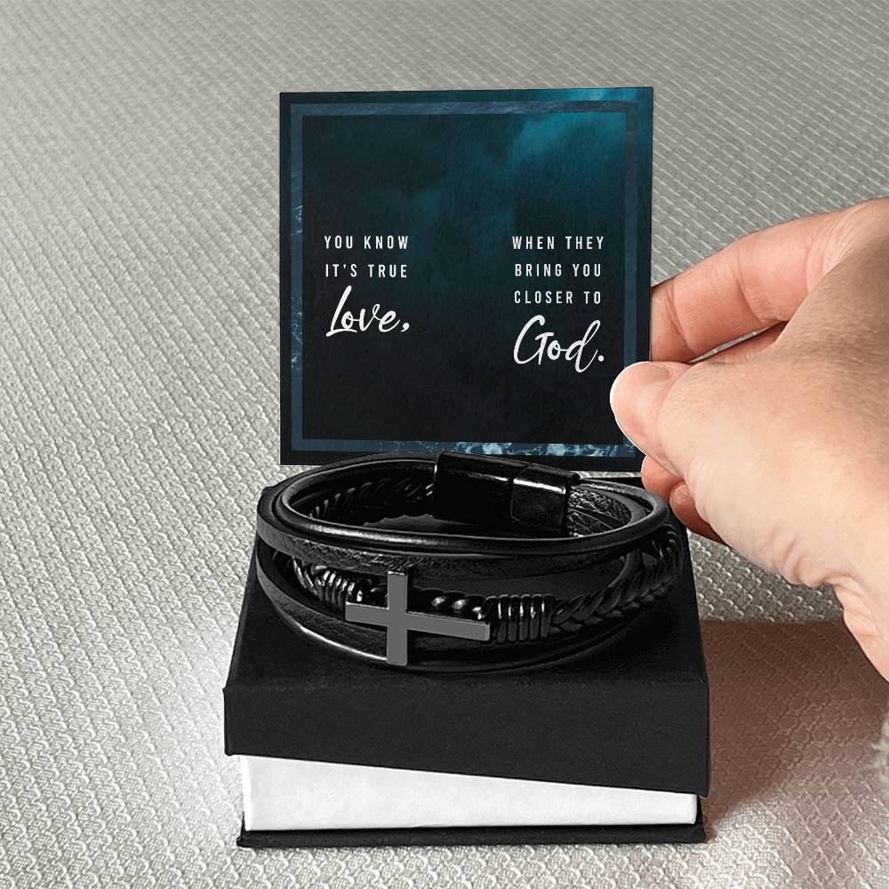 You Know It's True Love Men's Cross Bracelet - Vegan Leather with Stainless Steel-Express Your Love Gifts