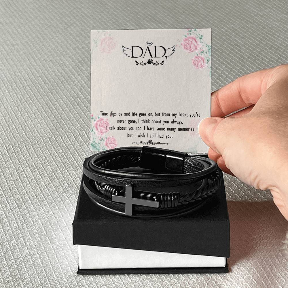 Time Slips By Men's Cross Bracelet - Vegan Leather with Stainless Steel-Express Your Love Gifts