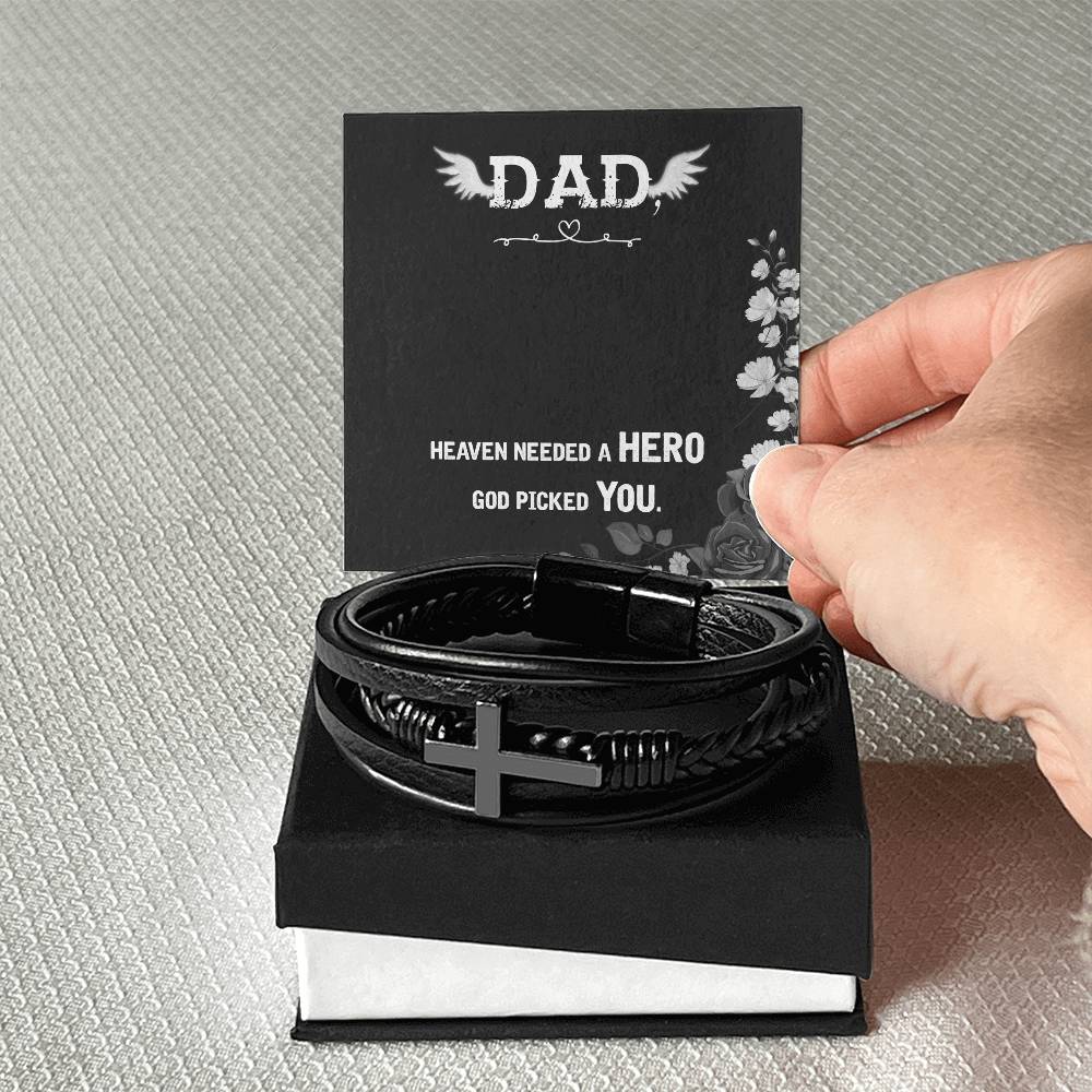 Heaven Needed a Hero Men's Cross Bracelet - Vegan Leather with Stainless Steel-Express Your Love Gifts