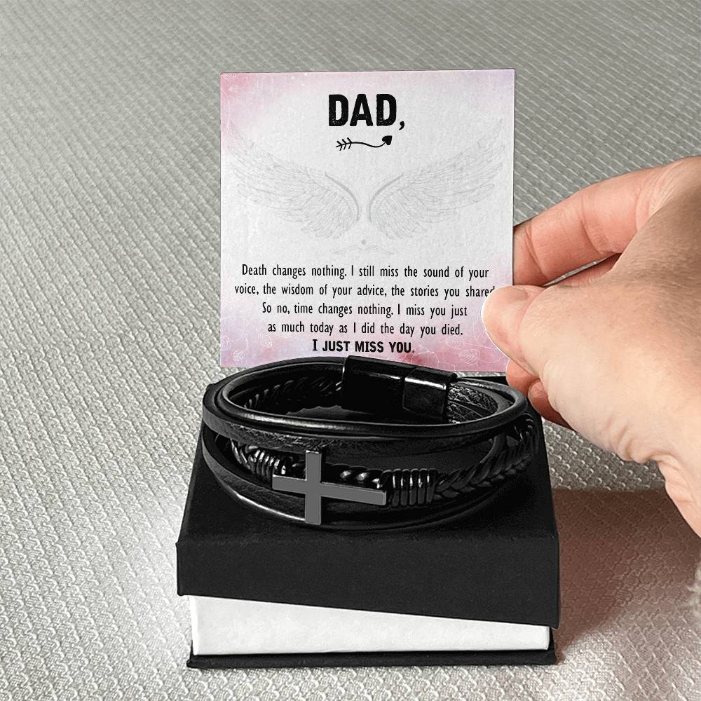 Death Changes Nothing Men's Cross Bracelet - Vegan Leather with Stainless Steel-Express Your Love Gifts
