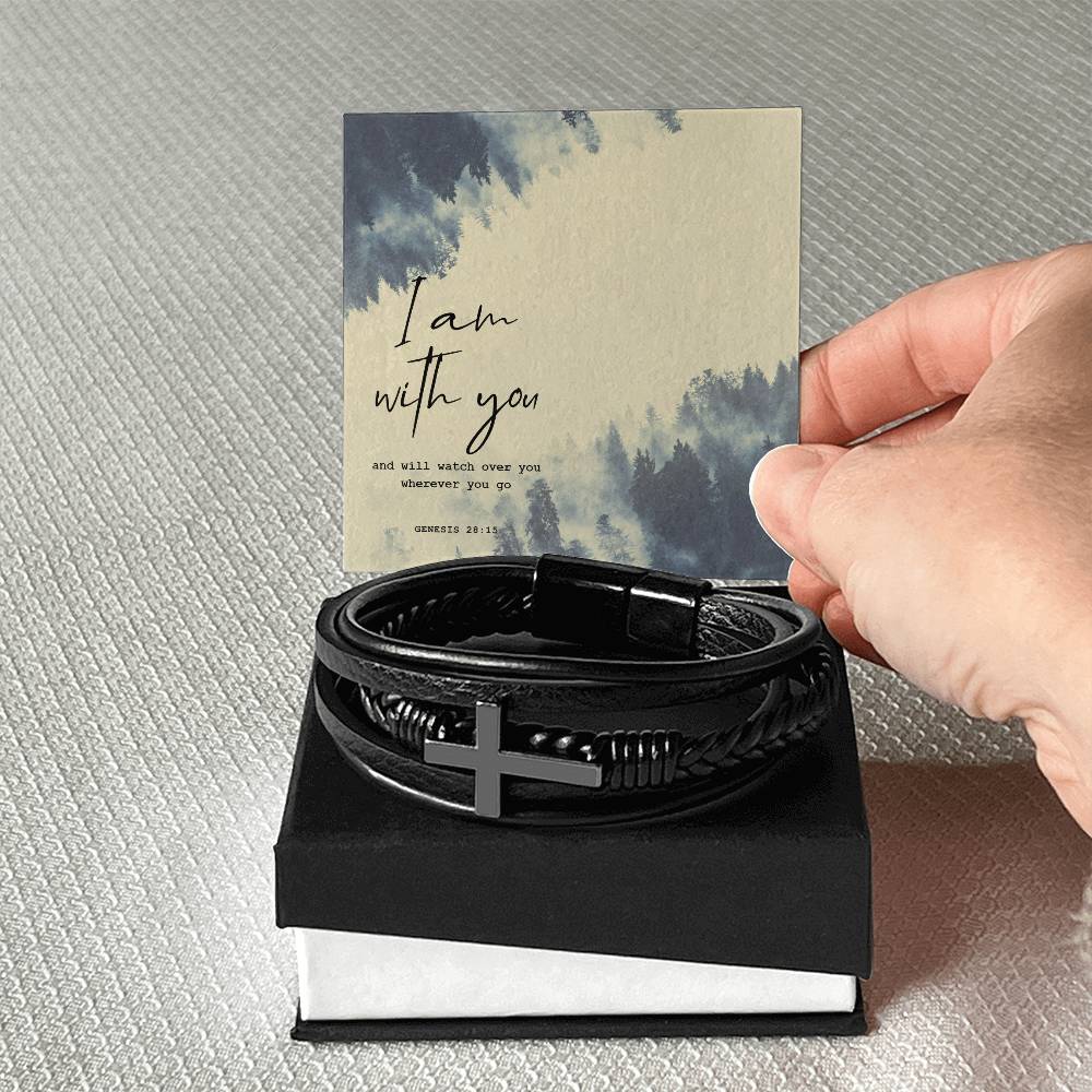 I Am With You Men's Cross Bracelet - Vegan Leather with Stainless Steel-Express Your Love Gifts