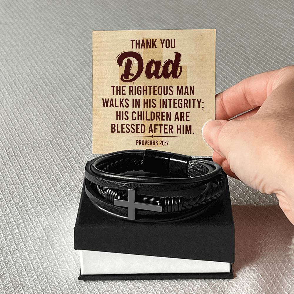 Righteousman Dad Men's Cross Bracelet - Vegan Leather with Stainless Steel-Express Your Love Gifts