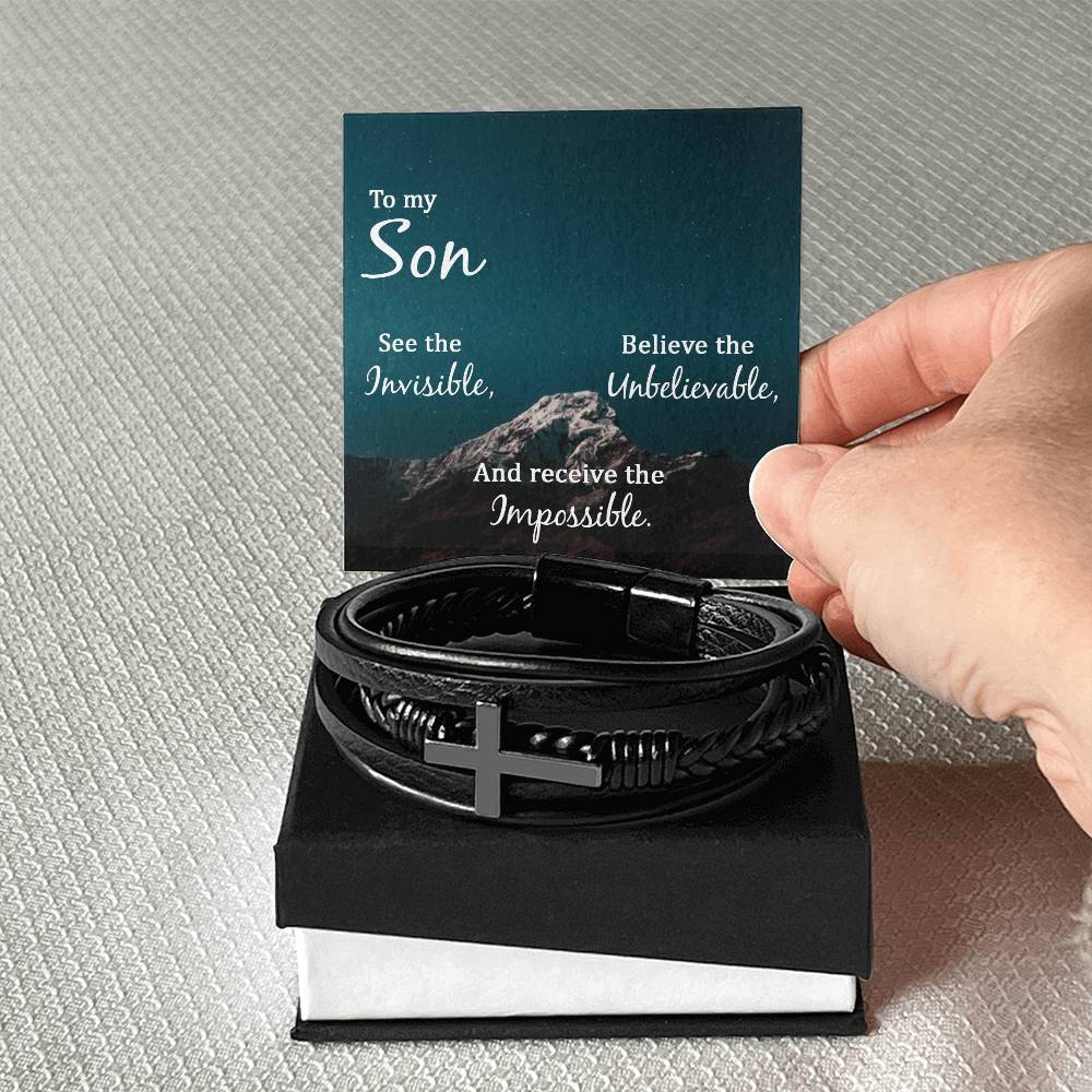 See the Invisible Men's Stainless Steel & Vegan Leather Cross Bracelet - Vegan Leather with Stainless Steel-Express Your Love Gifts