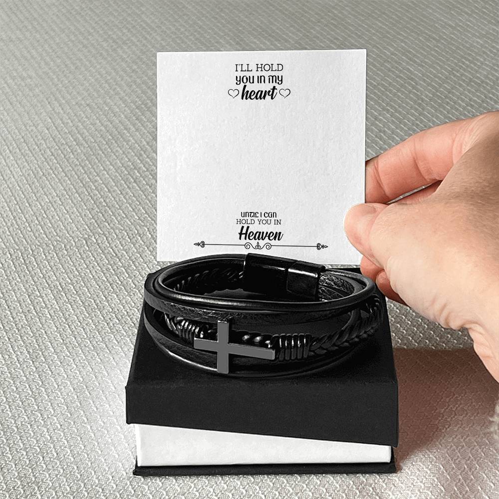 I'll Hold You in My Heart Men's Cross Bracelet - Vegan Leather with Stainless Steel-Express Your Love Gifts
