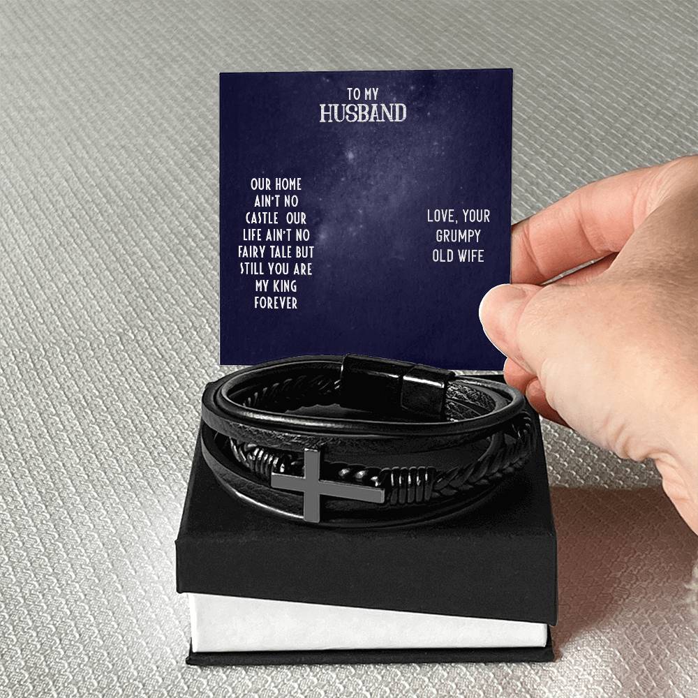 To My Husband Our Home Men's Cross Bracelet - Vegan Leather with Stainless Steel-Express Your Love Gifts