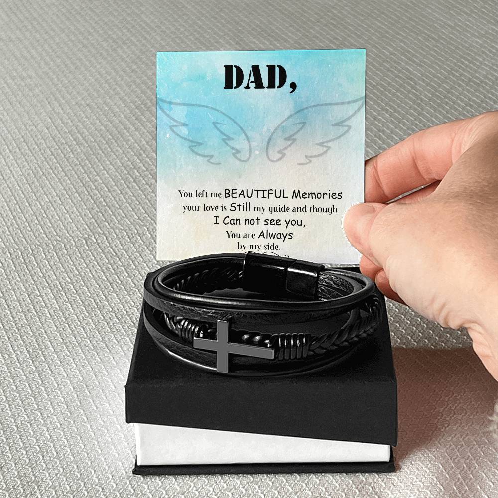 Dad You Left Me Men's Cross Bracelet - Vegan Leather with Stainless Steel-Express Your Love Gifts