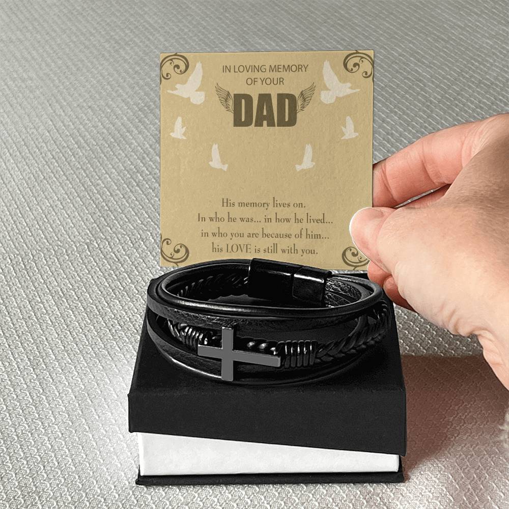His Memory Lives On Men's Cross Bracelet - Vegan Leather with Stainless Steel-Express Your Love Gifts