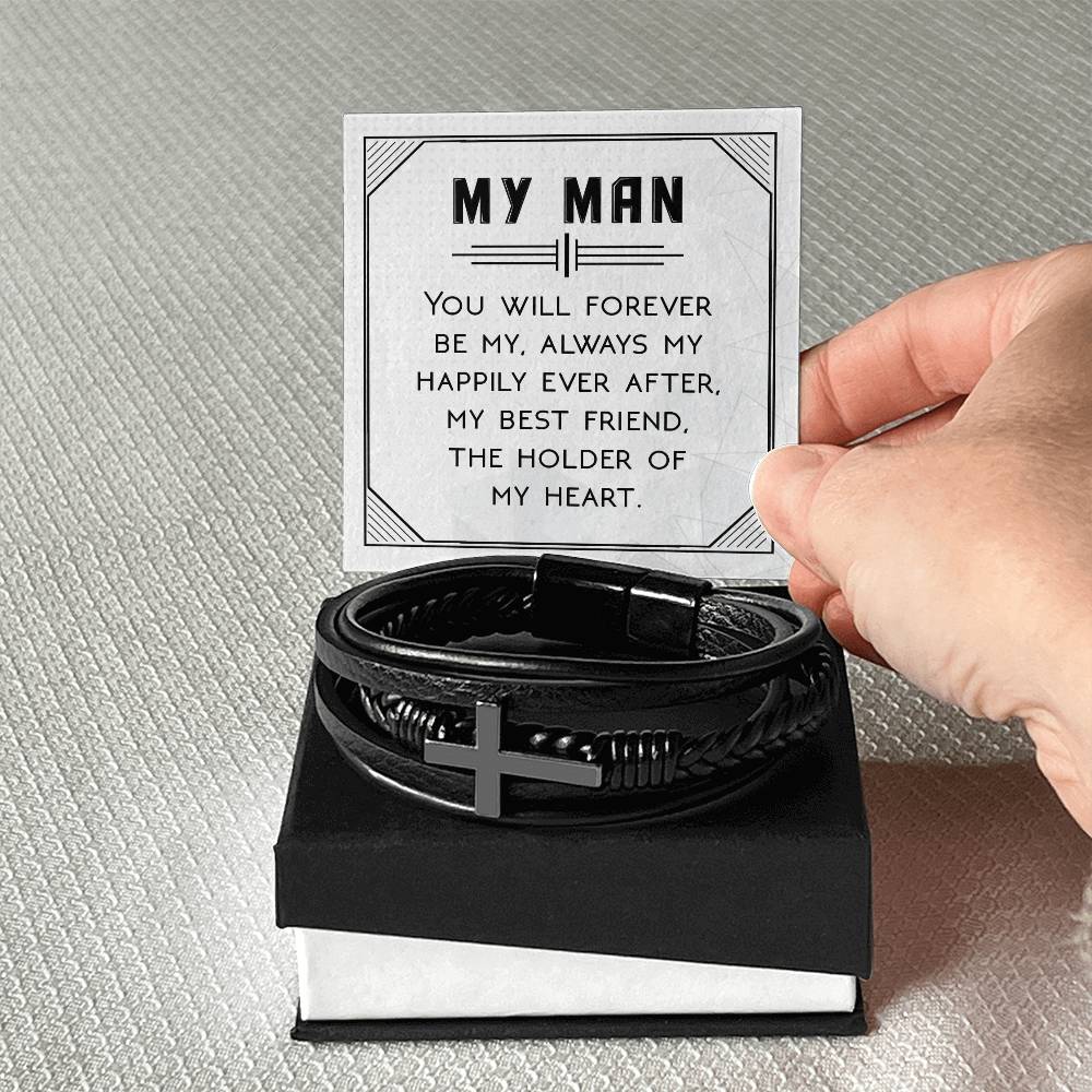 You Will Forever Be My Always Men's Cross Bracelet - Vegan Leather with Stainless Steel-Express Your Love Gifts