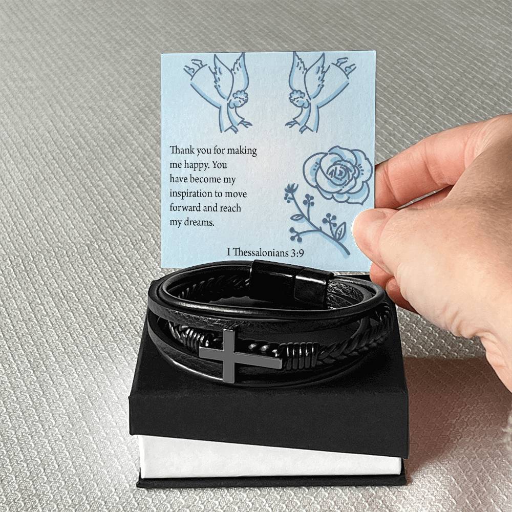 You're my Inspiration Thessalonians Men's Stainless Steel & Vegan Leather Cross Bracelet - Vegan Leather with Stainless Steel-Express Your Love Gifts