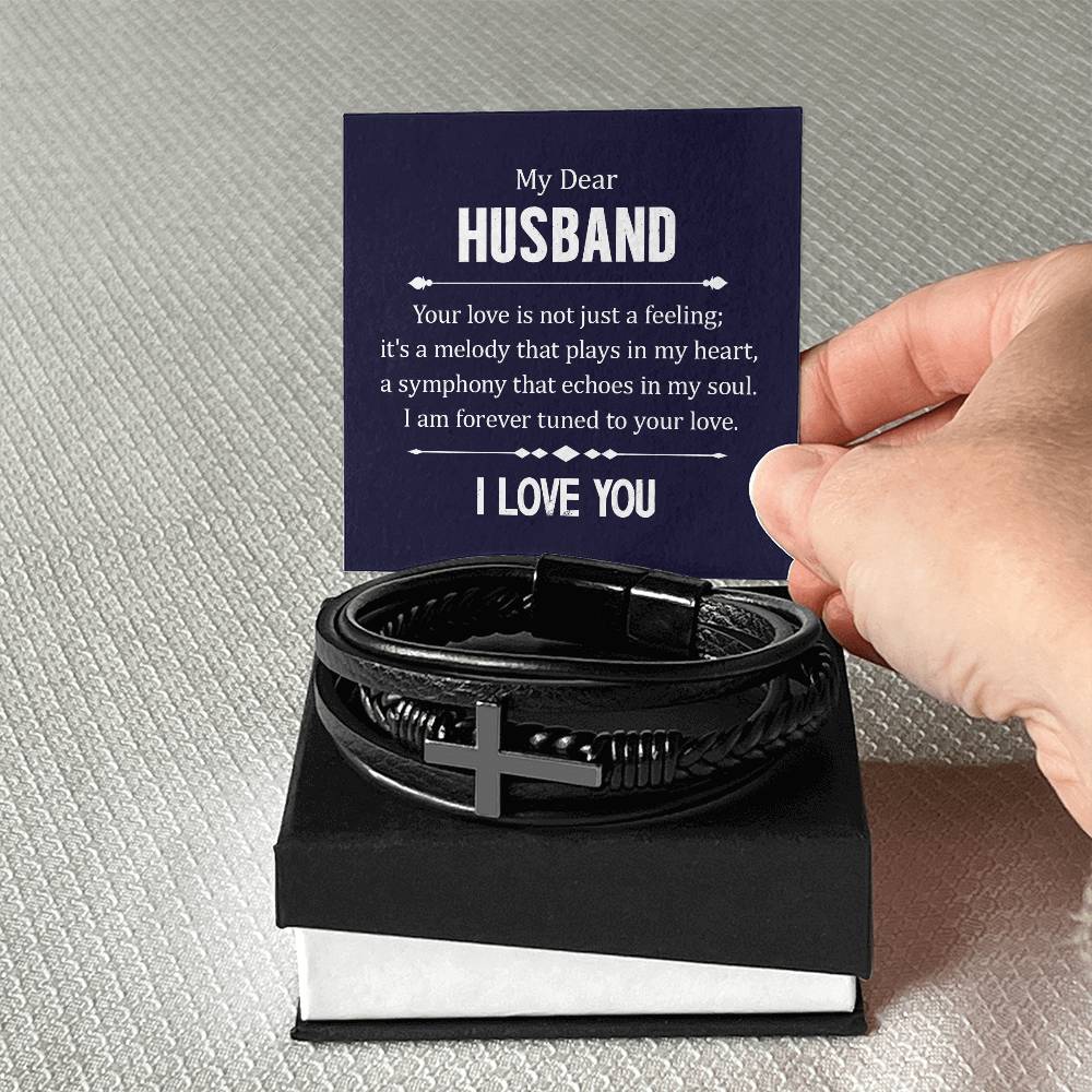 To My Husband Your Love is Not Just a Feeling Men's Cross Bracelet - Vegan Leather with Stainless Steel-Express Your Love Gifts